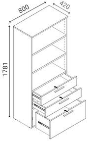 Szafa biurowa z kombinowanymi szufladami PRIMO WOOD, 800 x 420 x 1781 mm, buk
