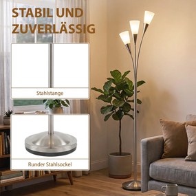 HOMCOM Lampa stojąca do salonu 40 W z włącznikiem nożnym, 3 x oprawka E14 do sypialni, biura, bez żarówek, srebrna | Aosom PL