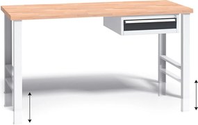 Stół warsztatowy z regulacją wysokości G3, 1500 x 685 x 840-1050 mm, 1x 1 szufladowy kontener, grafitowy