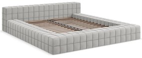 Jasnoszare tapicerowane łóżko dwuosobowe ze stelażem 140x200 cm Akela – Makamii