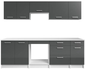 Kompletna kuchnia - Z blatem roboczym 240 cm - Błyszczący szary i biały - TRATTORIA