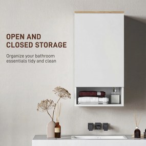 HOMCOM Szafka Ścienna do Łazienki, Szafka Łazienkowa z Regulowanymi Półkami, Otwartą Półką, Drewniana, Biała