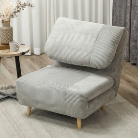 HOMCOM Fotel do spania 2-w-1 dla gości, regulowana poduszka wsparcia, optyka sztruksu, 82 cm x 89 cm x 83 cm, Szary