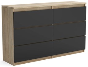Duża komoda 6 SZUFLAD Szafka 120 cm ARIA Dąb Sonoma/Czarny