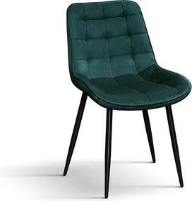 Zestaw 4 krzeseł z tkaniny o efekcie ciemnozielonego aksamitu i czarnymi metalowymi nogami - BARCELLONA