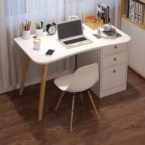 Nowoczesne białe biurko z szufladami i półkami - 100x50x73 cm - idealne do domu lub biura