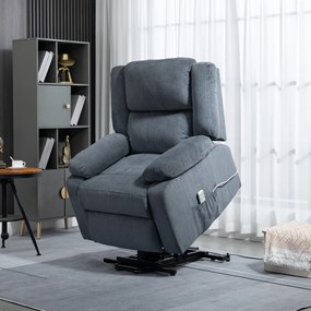 HOMCOM Fotel relaksacyjny z funkcją podnoszenia i pilotem welur szary 92x93x105 cm | Aosom PL