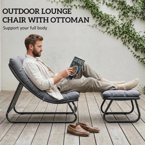 Outsunny Fotel wypoczynkowy zewnętrzny z podnóżkiem, poduszka 13 cm, antypoślizgowe nóżki, ciemnoszary | Aosom PL