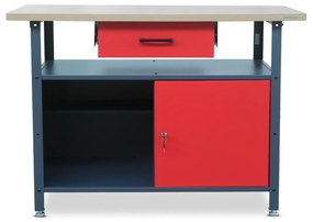Stół warsztatowy ERIC, 1200 x 850 x 600 mm, antracytowo-czerwony