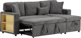 Kanapa 215x133x85cm - z portem USB - z miejscem do przechowywania - z funkcją łóżka - szara