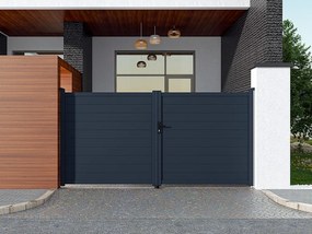 Brama wjazdowa rozwierna NAZARIO, pełna, z aluminium w kolorze antracytowym – 350 × 173 cm (szer. × wys.)