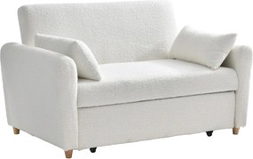 Kanapa 2-osobowa rozkładana z białej bukli - AYLA