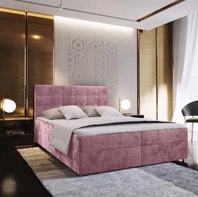 PROMOCJA Tapicerowane łóżko kontynentalne GLORIEN VELVET 160x200 cm różowe II. jakość Materac: Materac sprężynowy Bonell