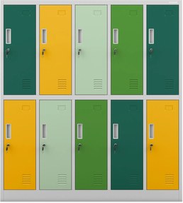 Kolorowa szatnia szkolna 10-skrytkowa Bartuś 136x45x150 cm