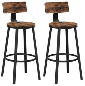 Krzesła barowe LUND z oparciem, 2 szt., 99x54cm, brąz/czarna Vasagle