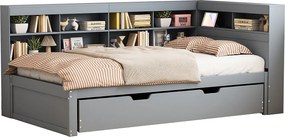 Łóżko kanapowe 90x200cm z drewna - z łóżkiem wysuwanym 90x190cm i gniazdem USB - 10 przegród - Szary