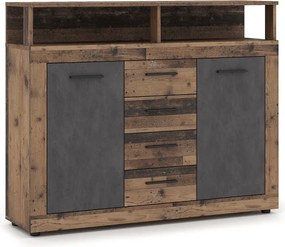 Komoda Dwudrzwiowa z Szufladami BLAGO MIDI B 119,5 cm Ciemny Dąb/Czarny Loft