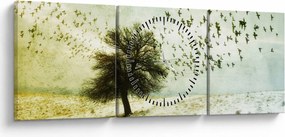 Obraz - Malowane stado ptaków (z zegarem) (90x30 cm)