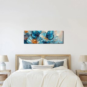 Obraz - Niebieskie motyle (z zegarem) (90x30 cm)