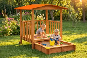 Piaskownica z werandą SUNNY, 130x130x143cm, brązowa/pomarańczowa Jurhan