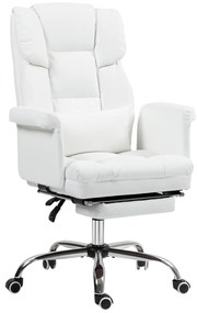 HOMCOM Ergonomiczny fotel biurowy z regulacją wysokości 48-56 cm nachylanym oparciem i podnóżkiem biały | Aosom PL