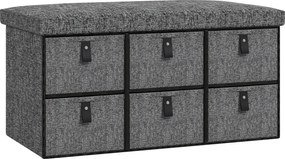 HOMCOM Tapicerowana ławka na buty, 6 przegródek na buty, rama MDF, wygląd lnu, szara