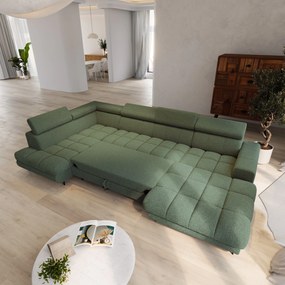 Masseno Narożnik CORENO z funkcją spania i pojemnikiem na pościel Narozniki U, Rozkładana sofa - Zielony, QUELLE 37