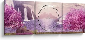 Obraz jeziora (z zegarem) (90x30 cm)