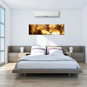 Obraz - słońce zachodzące za drzewami (170x50 cm)