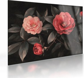 Obraz na szkle - Czerwone kwiaty na ciemnym tle (70x50 cm)