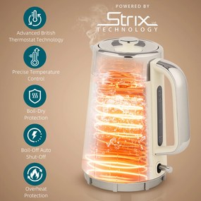 HOMCOM 2200 W, 1,7 l czajnik z funkcją szybkiego gotowania, filtrem przeciwkamiennym i 4-kromkowym tosterem z 7 stopniami zarumienienia, kremowo-biały | Aosom PL