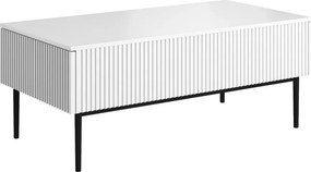Stolik kawowy Nicole 120 cm z szufladami i metalowymi nogami - biały mat / czarne nóżki