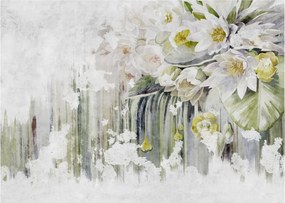 Obraz na szkle - Białe kwiaty, vintage (70x50 cm)