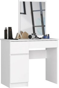 Toaletka AKORD P2 Biała 90 cm z lustrem 500x600 lewa 1 drzwi 2 szuflady kolor Biały mat 2 półki 90x50x142 cm