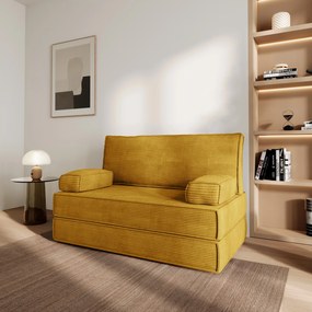 Masseno Sofa piankowa LADIA z funkcją spania, Kanapa z pianki do salonu, Bezmontażowa, Tkanina sztruksowa – Żółty POSO 01