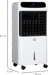 HOMCOM Klimatyzator z chłodzeniem wodnym z pilotem 3 tryby, 3 prędkości, 12-godzinny timer, wyświetlacz LED, 38x35x81 cm Biały | Aosom PL