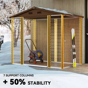 Outsunny Szopa Ogrodowa, Szopa na Narzędzia, Domek Ogrodowy z Oknami, Odporna na Warunki Atmosferyczne, Wygląd Drewna, Stal, 152 x 235,7 x 208,7 cm, Brązowa