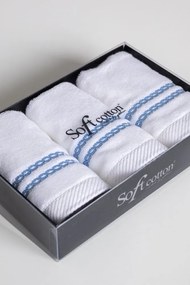 Zestaw podarunkowy małych ręczników CHAINE, 3 szt Biały / niebieski haft