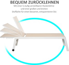 Outsunny Leżak Ogrodowy z 5-stopniową Regulacją Oparcia Kremowy Aluminium Wygodny 169x65x102cm | Aosom PL