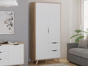 Dwudrzwiowa szafa z szufladami Vankka 823, kolor dąb/biały