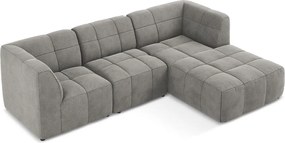 Szary aksamitny narożnik (prawostronny/z szezlongiem) Aloha – Makamii