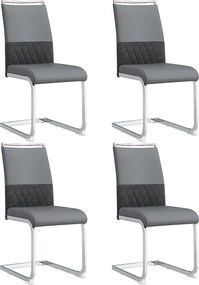 Zestaw 4 krzeseł do jadalni - Szara sztuczna skóra i len - Tapicerowane oparcie - Srebrne nogi