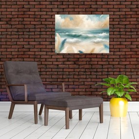 Obraz na szkle – Malowana plaża w delikatnych kolorach (70x50 cm)