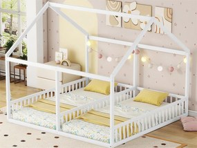 Łóżko piętrowe z drewna sosnowego 2x90x200cm - z dachem i stelażem na listwy - Białe