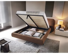 Tapicerowane łóżko dwuosobowe ze schowkiem ze stelażem 160x200 cm w kolorze terakoty Pointt – ELTAP