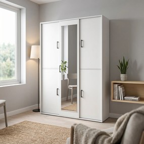Masseno Garderoba BENVENO 150 cm, Modna Szafa z lustrem do Przedopokoju, Biała