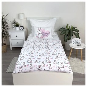 Biała/różowa bawełniana pościel dziecięca do łóżeczka 100x135 cm Bunny "Sweet" – Jerry Fabrics