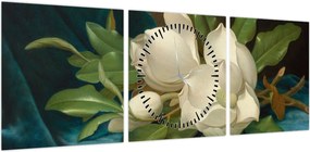 Obraz - Martin Johnson Heade, Giant Magnolias on a Blue Velvet Cloth, reprodukcje (z zegarem) (90x30 cm)