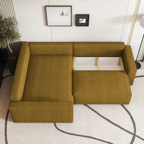 Masseno Narożnik ERONIS z funkcją spania i pojemnikiem na pościel Narozniki L, Rozkładana sofa - Żółty, POSO 01