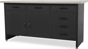 Duży stół warsztatowy z szafkami i szufladami Henry czarny